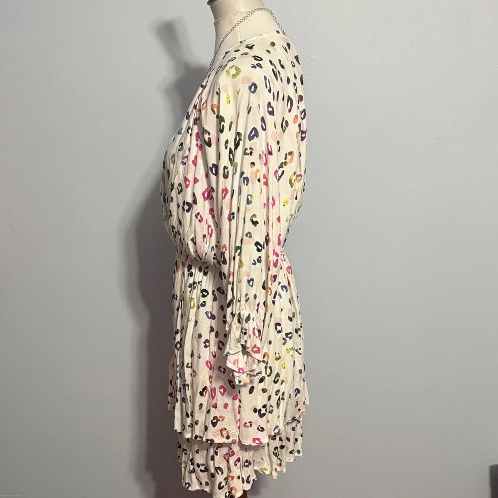 white birch Cream Multicolor Leopard Tiered V-Neck Mini Dress - Picture 3 of 5